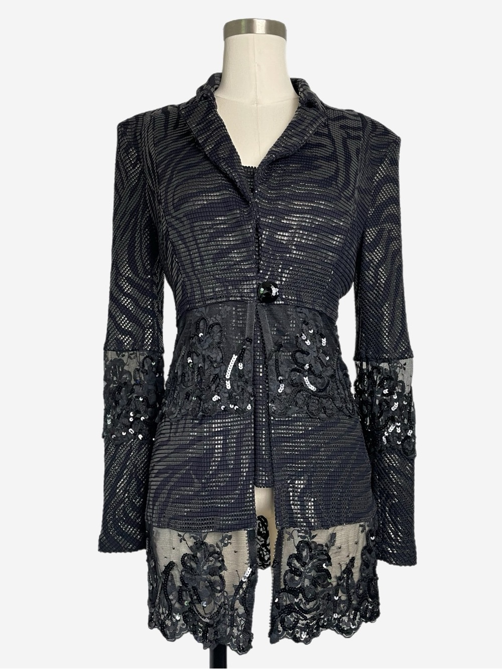 Vintage Y2K Janine Black zebra print floral sequin blazer and cami set Mobwife S
